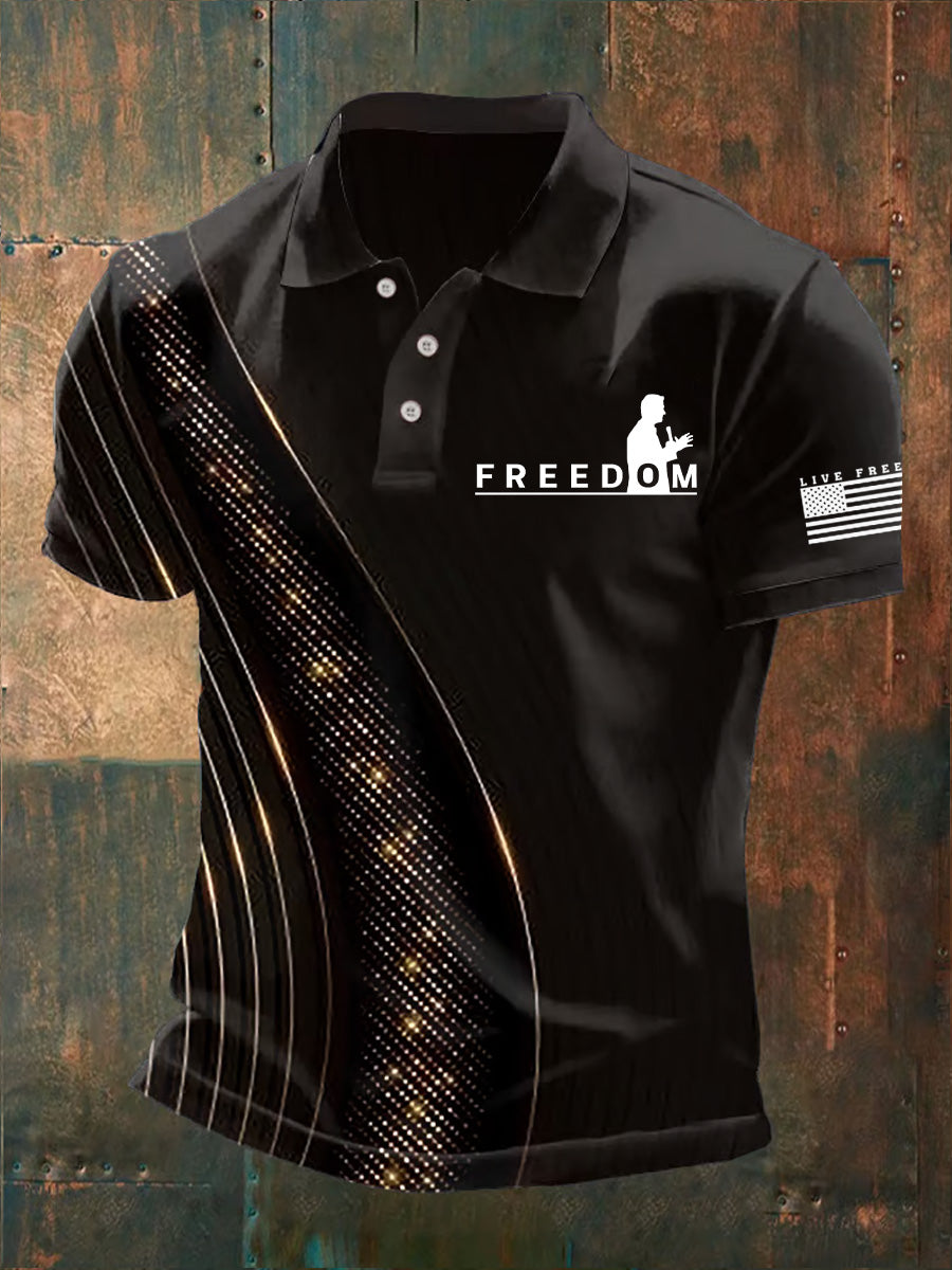 Men's Freedom American Flag Print Retro Round Neck Short Sleeves Polo Shirt